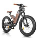 JopaJoca P5 Electric Bike Upgraded Peak 1000W Motor Mountain ebike for Adults 48V 20Ah Removable Battery 24 * 4.0 Fat Tire 32MPH Full Suspension Adult Support up to 330lbs, Gray-Brown