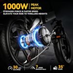 EUYBIKE1000W Folding Electric Bike for Adults,30mph Max Speed, 15AH Removable Battery Ebike, 20" 3 Fat Tire Electric Mountain E Bike with 7-Speed,Adult Electric Bicycles for Commute Beach Snow - Image 2