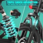 ANCHEER Folding Electric Bike for Adults, 374Wh Ebike, 20MPH Electric Bikes, 14" Foldable Electric Bicycle, 20-50 Miles Electric Bikes, E Bike, LCD Display, Dual Suspension, UL 2849 Certification - Image 4