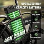 Foldable Electric Bike for Adults, 30+MPH, 48V 20Ah Removable Battery up to 80Miles, 20" Fat Tire Peak 1000W Motor Dirt Ebike Adult Electric Bicycle for City Commute Beach Mountain Adventurous E Bike - Image 3