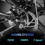 V8 Electric Bike for Adults, Electric Mountain Bike with 750W Brushless Motor, 48V 15Ah Removable Larger Battery Up to 31MPH 20'' Fat Tire E Bike Shi-Mano 7-Speed - Image 6