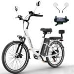 Cityscape Electric Bike for Adults 500W, 48V 20AH 60Miles Commuter Bike, 24" Ebike Electric City Cruiser Bike for Women, 7-Speed City Bike with Extra Seat, Rear View Mirrors