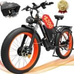 Da06 Electric Bike for Adults,Dual Motor Ebike AWD 2000W,21-Speed 35MPH Mountain Snow Ebike with Removable 52V 23AH Battery,26" x 4.0 Fat Tire E-Bike with High-Capacity Cycling Pannier Bag