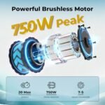 Jasion EB5 Plus Electric Bike, 480 WH Removeable Battery, 750W Peak Motor Electric Mountain Bike, 20MPH Ebike for Adults with Front Fork Suspension - Image 3