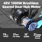 KETELES Electric Bike for Fathers, 1000W Motor 26 Inch Fat Tire Mountain Ebike, 28 MPH 13AH 48V Battery Bicycle 21 Speed Electric Dirt E Bikes - Image 2