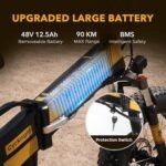 Knight Electric Bike for Adults 1200W Peak Motor Up to 20 MPH 60 Miles,600wh Removable Battery,Folding 20" x 4.0" Fat Tire Electric Bicycle Dual Shock Absorber Ebikes for Adults - Image 3