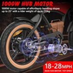 1000W Fat Tire Electric Bike, E Bikes for Men Motor 28Mph, E Bikes for Adults Electric, Fast Charge 48V 12.5Ah Battery, Mountain Bike with 20 X4.0 Fat Tire - Image 3