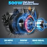 ECOTRIC 20" Powerful Electric Bike for Adults 500W 36V Folding Fat Tire Bicycle 12.5AH Lithium Battery Ebike Rear Motor Alloy Frame Shimano 7 Speed Gear (Black/White) - Image 2