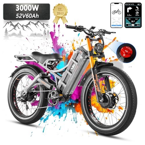Version 1.0.0 Romeo Pro II Electric Bike for Adults 3000W Dual Motor Ebikes 52V/60Ah Long Range Ebike 120 Miles+ 26*4.0 Fat Tire Full Suspension Electric Mountain Bike Air Fork Throttle Twist UL 2849 E Bike - Image 1