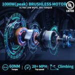 Freego Electric Dirt Bike for Adults, 28MPH&30Mile, 1000W/48V/12.5Ah, 20x4 Fat Tires Off Road Electric Bicycle Full Hydraulic Brake, Low Seat, Designed for Short Riders, Teens/Women 4‘11‘’-5’8‘’ - Image 5