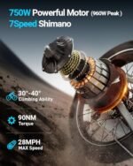 Electric Bike for Adults 960W, 48V 20AH Battery Adult Electric Bicycles, 26" Fat Tire Full Suspension Ebike, 28MPH Mountain Beach E Bike, 7 Speed, 80Miles Range, UL Certified - Image 3