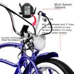 Tracer Beyond Pro 26'' Classic Stretch Chopper EBike with Spring Suspension Classical Fork, disc Brake and hi-Rise Steel Handlebar (Blue) - Image 4