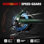 EB26 Electric Bike for Adults 1000W/peak 1500W Electric Bicycle 48V 15AH Battery Electric Bike 26" Fat Tire Mountain 31mph Shimano 7 Speed Gears Dual Shock Absorber Electric Bike (Green) - Image 6