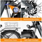 1000W Peak Electric Bike for Adults, Colorful LCD Display Mountain Electric Bicycle - 26"x4" Fat Tires, Up to 30MPH 65Miles Range, Ebike for Adults with USB Port Removable Battery & 7 Speed - Image 4