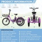 MOONCOOL Electric Tricycle for Adults, 500W 48V Folding Electric Trike Peak Power 750W, 3 Wheels Electric Bicycle, Aluminum Frame Electric Tricycle with Large Basket and Removable Battery - Image 6