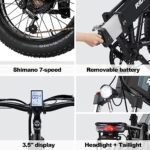 Electric Bikes for Adults, 20'' Fat Tire Electric Bike 1000W,30MPH Max Speed,48V 14AH Removable Battery Folding Electric Bike, 7 Speed，Full Suspension for Mountain Beach Snow UL Certified - Image 5