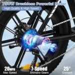 EVERCROSS EK6 Electric Bike 20" x 4.0 Fat Tire Foldable E Bike with 48V 15Ah Removable Battery, 750W Mountain Adult Electric Bicycle with 7 Gears, 55-100KM Long Mileage - Image 3