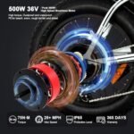 aostirmotor 500W 25MPH Folding Electric Bike 20 x 4 inch Fat Tire E Bikes for Adults Electric Foldable Ebike,Electric Mountain Bike Snow Beach Bicycle with Shimano 7 Speed - Image 3