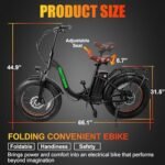 20" Folding Electric Bike,Peak 1200W Fat Tire Ebike 7 Speed Gear with Removable 48V15AH Lithium Battery and Multi-Function Display (Black) - Image 6