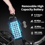 16" Mini Foldable Electric Bike, Max 40Miles Range & 22Mph & 500W Motor, Small Folding E-Bike with 36V 468Wh Removable Battery, Front Suspension and Commuter Electric Bicycle for Adults - Image 3