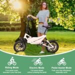 Winado 14" Electric Bike for Adults, Folding Electric Bicycle 350W Motor with Pedal, Dual Shock Absorber, Dual Disc Brakes, Max Range 20Miles, Foldable Commuter City Ebike for Adults/Teens, White - Image 2