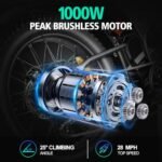 Electric Bike 1000W Peak Brushless Motor with 15Ah Battery,Shimano 7 Speed Gears,Up to 28MPH E Bike for Commute Mountain Beach Snow Riding,20" Fat Tire for Adults,DK400 - Image 2