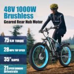 1000W Electric Bike for Adults, 28 MPH Ebikes 48V 13AH Removable Lithium Battery Electric Mountain Bike - Image 2