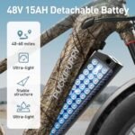 Electric Bike for Adults, 26" Fat Tire Electric Mountain Bike with 750W, 48V 15AH Removable Battery Ebike, 28MPH Aluminum Frame E Bike with 7-Speed and Front Suspension Beagle - Image 5