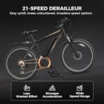 Jasion EB-X 26" Electric Bike for Adults, with Phone Holder, 850 W Peak Brushless Motor, 21 Speed Gear, 25 MPH Ebike, 450 Wh Removable Battery Electric Mountain Bike, Commuting E Bike, Fork Suspension - Image 4