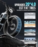 eAhora Juliet[2024 Upgraded] 48V 60Ah Peak 1200W Electric Bike for Adults 100-200Miles Long Range Electric Bicycles,20 * 4.0 Fat Tire EBike Full Suspension Electric Bicycles with Display - Image 6