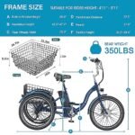 H&ZT 7 Speed Electric Trike Tricycle, 350W 10AH 15MPH 36V Lithium Battery UL Certified, 24" / 26" Electric 3 Wheel Bikes for Adults - Image 4