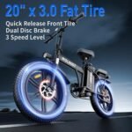 Electric Bike, 100 Miles 50Ah Ebike for Adult, 750W 30MPH, 20''X3'' Tire E Bike, Dual Shock Absorber Commuter Bike with 2 Seat - Image 5