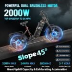 eAhora Juliet III [2024 Upgraded] 2000W Dual Motor Electric Bike for Adults, 60AH 100-200 Miles Electric Bicycle Full Suspension, Fat Tires Dual Hydraulic Disc Brakes Ebike, Smart Display - Image 2