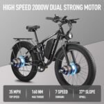 2000W Electric Dirt Bike for Adults with 52V 23AH Battery, 35MPH Dual Motor Ebike 26" Fat Tire for Men, 70 Miles Electric Bicycle with 7 Speed Gears Dual Suspension Damping for Road Mountain Snow - Image 2
