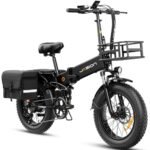 Jasion X-Hunter Electric Bike for Adults,1400W Peak Motor 30MPH Max Speed 48V 13AH Removable Battery, Full Suspension Design 20''*4.0 Fat Tire 7-Speed Bicycles with Front Basket and Saddle Bag