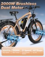 2000W Dual Motor Electric Bike, 48V 20Ah Removable Battery, 35MPH Ebike for Men Women, 21-Speed, 26" Fat Tires Electric Bicycle with Hydraulic Disc Brakes & Lockable Suspension - Image 2