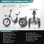 MOONCOOL Electric Tricycle for Adults, 20" x 4" Fat Tire Electric Trike, 48V 500W Motorized Electric Bicycle Bikes, 3 Wheels 7 Speed Ebike with Removable Battery, Aluminum Frame & Large Basket - Image 5