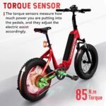Electric Bike for Adults, HOVSCO Foldable 20'' Fat Tire Ebike 750W Motor Torque Sensor 28Mph Bike, 48V 15AH LG Battery 65 Miles Adult Bicycle with Shimano 7-Speed, Dual Shock Absorber, Red - Image 3