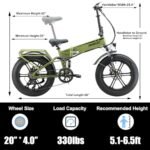 PASELEC Electric Bikes for Adults Folding Electric Bicycle 750W Motor Ebike 20''*4.0'' Fat Tire Mountain e-Bike with 48V 12Ah Removable Battery,7 Gears Foldable E Bike for Adults (Dark Green) - Image 5