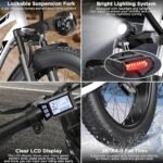 Electric Bike for Adults, 750W Peak Ebike, 25MPH 60Miles Electric Mountain Bike, 26" Fat Tire Electric Bicycle with 48V 13AH Battery, Rear Rack, Turn Signal, Lockable Suspension Fork,7 Speed - Image 5