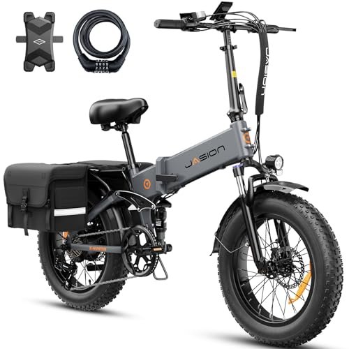 Version 1.0.0 Jasion X-Hunter Electric Bike for Adults,1400W Peak Motor 30MPH Max Speed,624WH Removable Battery Full Suspension 20 * 4.0 Fat Tire Foldable Ebike, 7-Speed Bicycles,with Saddle Bag and Lock - Image 1