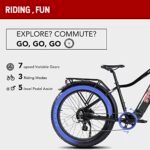 E-Scout, 750W Electric Bike Adults, Up to 60Miles Motor Ebike, 48V 15Ah Battery, 26'' Fat Tire 28MPH Men Women Bicycle for Snow Beach Mountain Off Road Commuter - Image 3