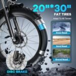 Electric Bike for Adults,with Peak 1000W Motor,Detachable Lithium Battery 48V20AH,Up to 30MPH,Endurance 80Mile,20"x3.0 Fat Tire Commute Mountain Beach Snow Bicycles,Electric eBike with 7-Speed - Image 3