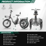 DoCred Electric Tricycle for Adults, 20" x 4" Fat Tire Electric Trike, 500W 48V Motorized Electric Bicycle Bikes, 7 Speeds 3 Wheels Ebike with Removable Battery, Aluminum Frame & Large Basket - Image 7