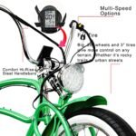 Tracer Beyond Pro 26'' Classic Stretch Chopper EBike with Spring Suspension Classical Fork, disc Brake and hi-Rise Steel Handlebar (Green) - Image 4