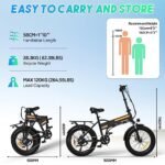 BK10M Folding All Terrain Electric Bike for Adults, 20 x 4 Inch Fat Tires, 750W Motor, 48V 12Ah Removable Battery, 22-55 Mile Range, 7 Speeds with Pump and Lock, Black - Image 6