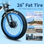 Electric Bike for Adults,2000W, 52V 23Ah Removable Battery, 37MPH, Range 60 Miles, 26 Inch Fat Tire Electric Bike Off-Road Electric Mountain Bike, 7 Speed Full Suspension - Image 6