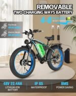 2000W Dual Motor Electric Bike for Adults, 21-Speed AWD Ebike, 35MPH 48V 22.4Ah Fat Tire Mountain E Bikes for Hunting, 26'' Hydraulic Disc Brake Adult Electric Bicycles for Men & Women - Image 4