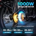 Electric Bike for Adults,with Peak 1000W Motor,Detachable Lithium Battery 48V20AH,Up to 30MPH,Endurance 80Mile,20"x3.0 Fat Tire Commute Mountain Beach Snow Bicycles,Electric eBike with 7-Speed - Image 2