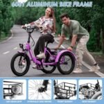 MOONCOOL Electric Tricycle for Adults, 500W 48V Folding Electric Trike Peak Power 750W, 3 Wheels Electric Bicycle, Aluminum Frame Electric Tricycle with Large Basket and Removable Battery - Image 5